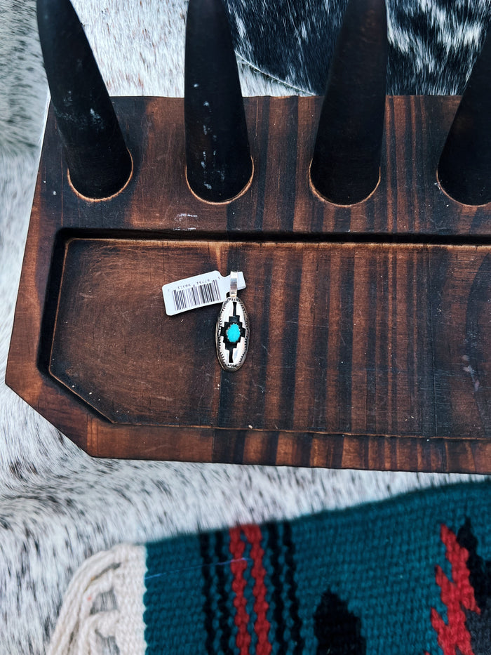 Silver Stamped Pendant w/ Turquoise