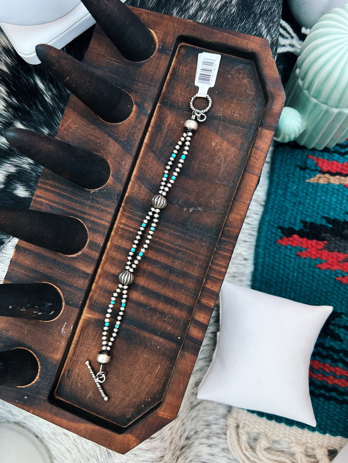 Two Strand Silver and Turquoise Bracelet