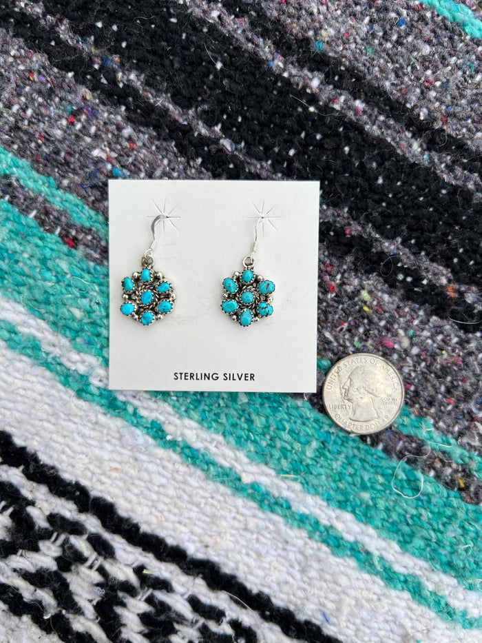 Turquoise Flower Cluster Dang Earrings