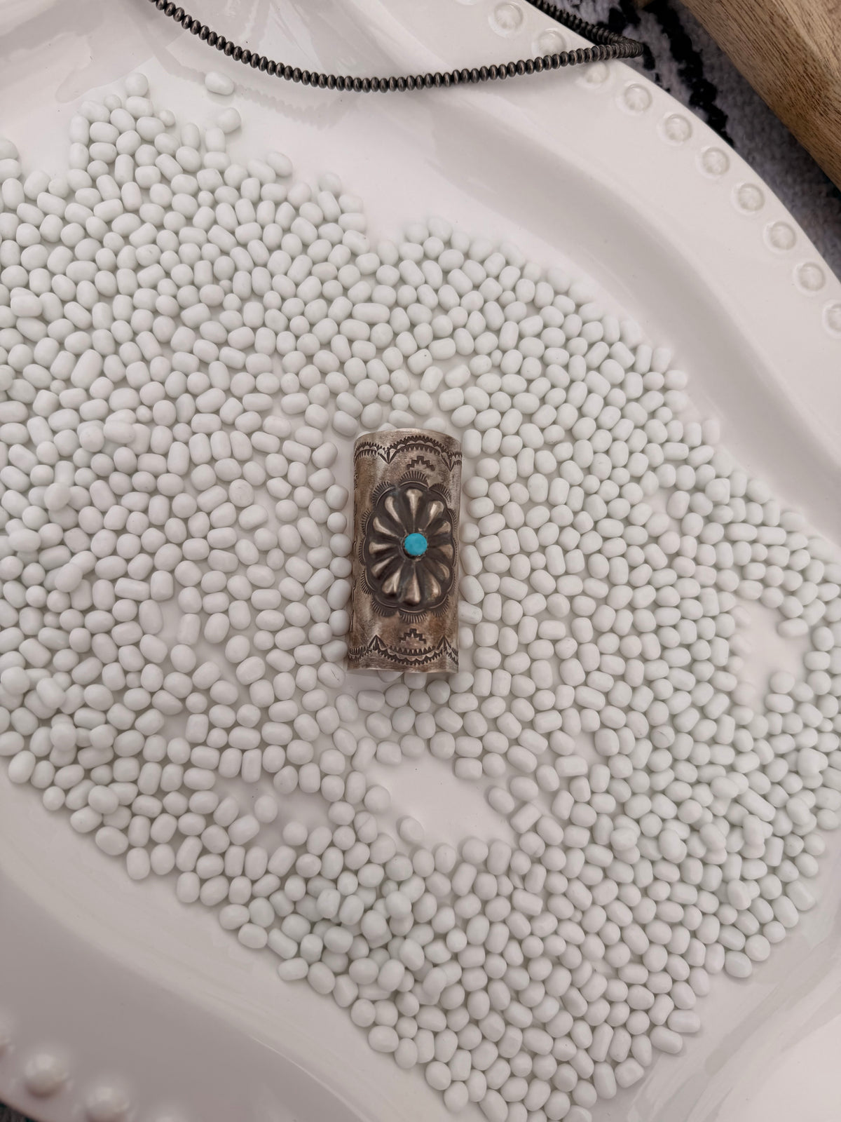 The Silver Stamped Hair Slide w/ Turquoise