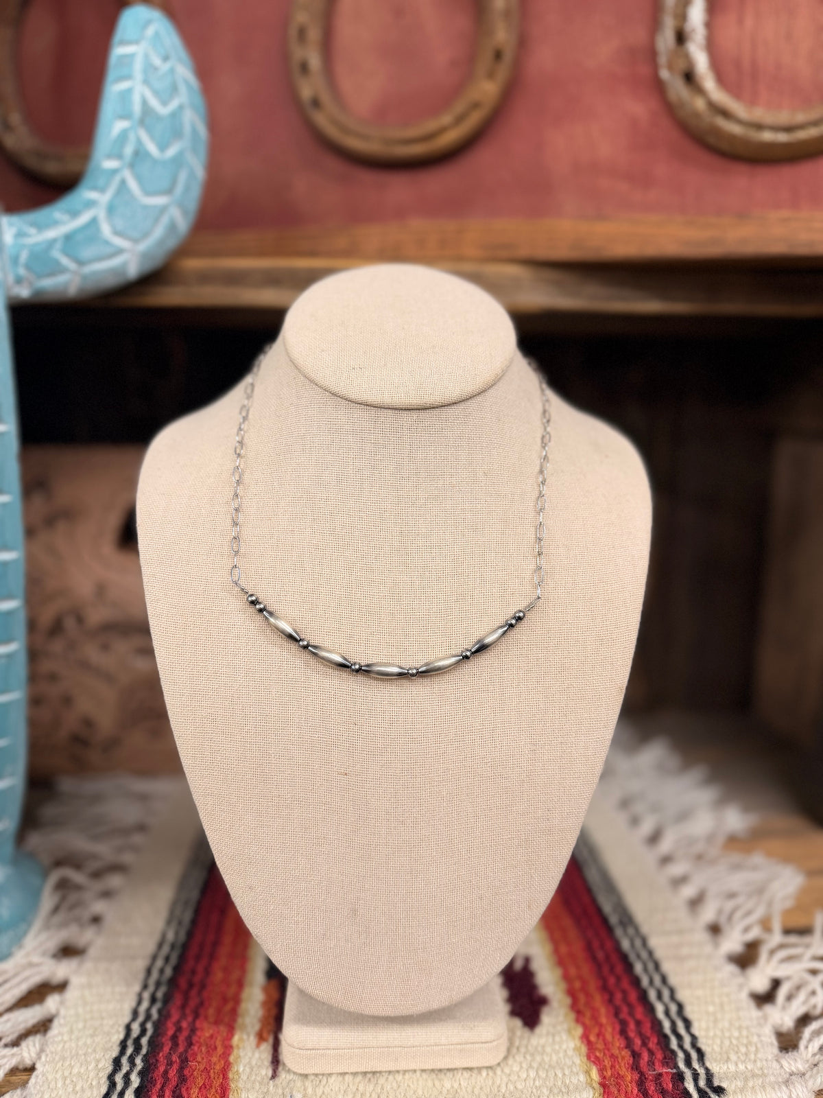 Torpedo pearls on paper clip necklace