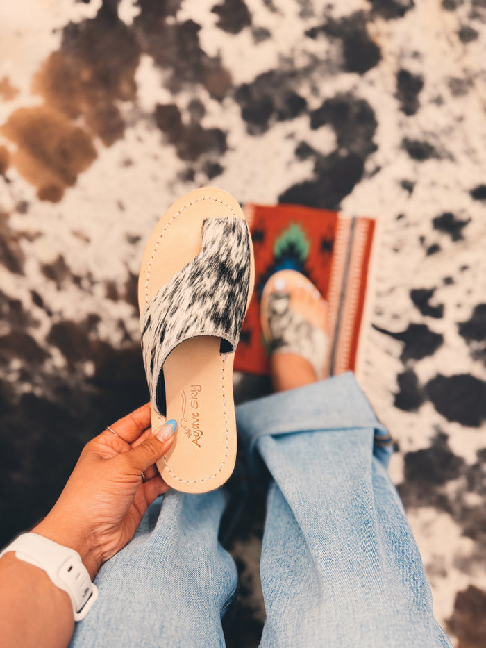 The Tanya Salt & Pepper Cowhide Sandal