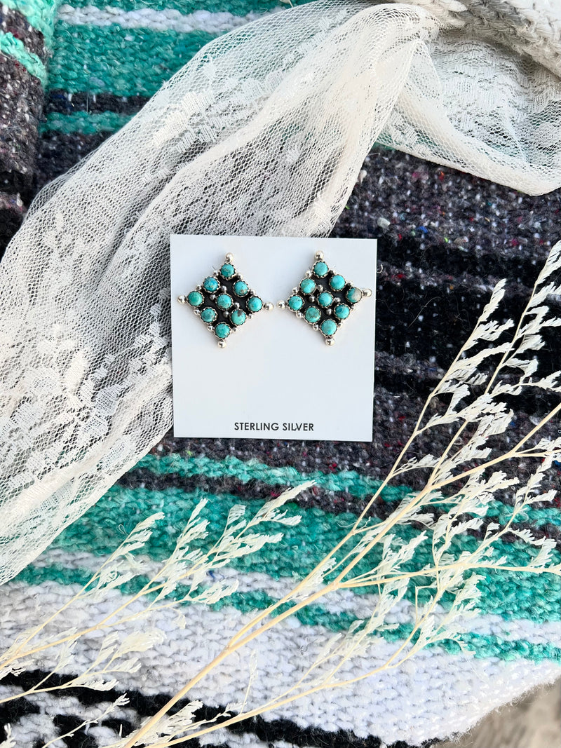 The Nine Stone Diamond Turquoise Earrings