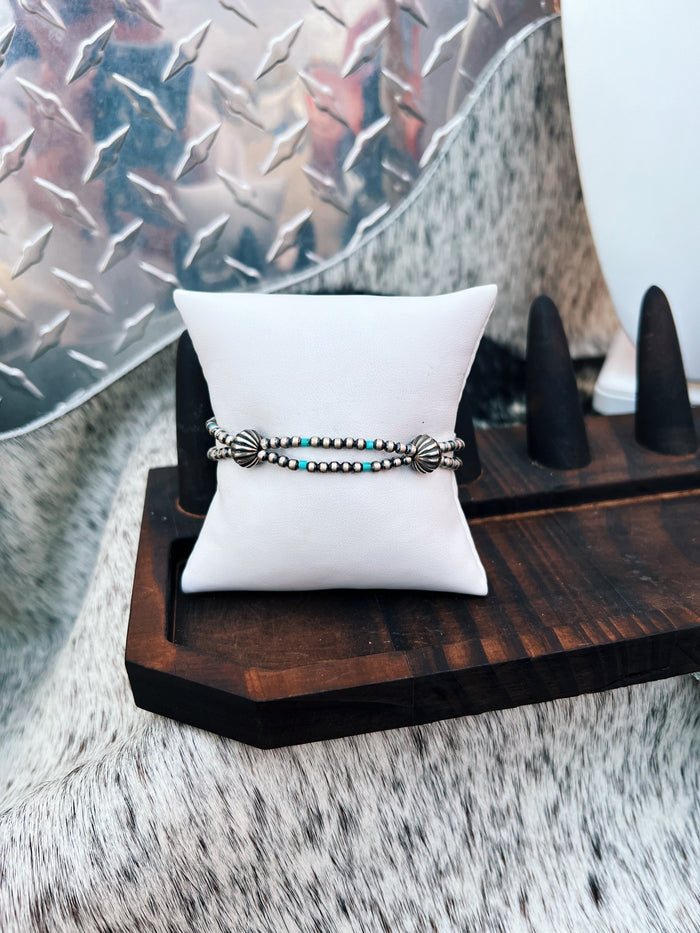 Two Strand Silver and Turquoise Bracelet