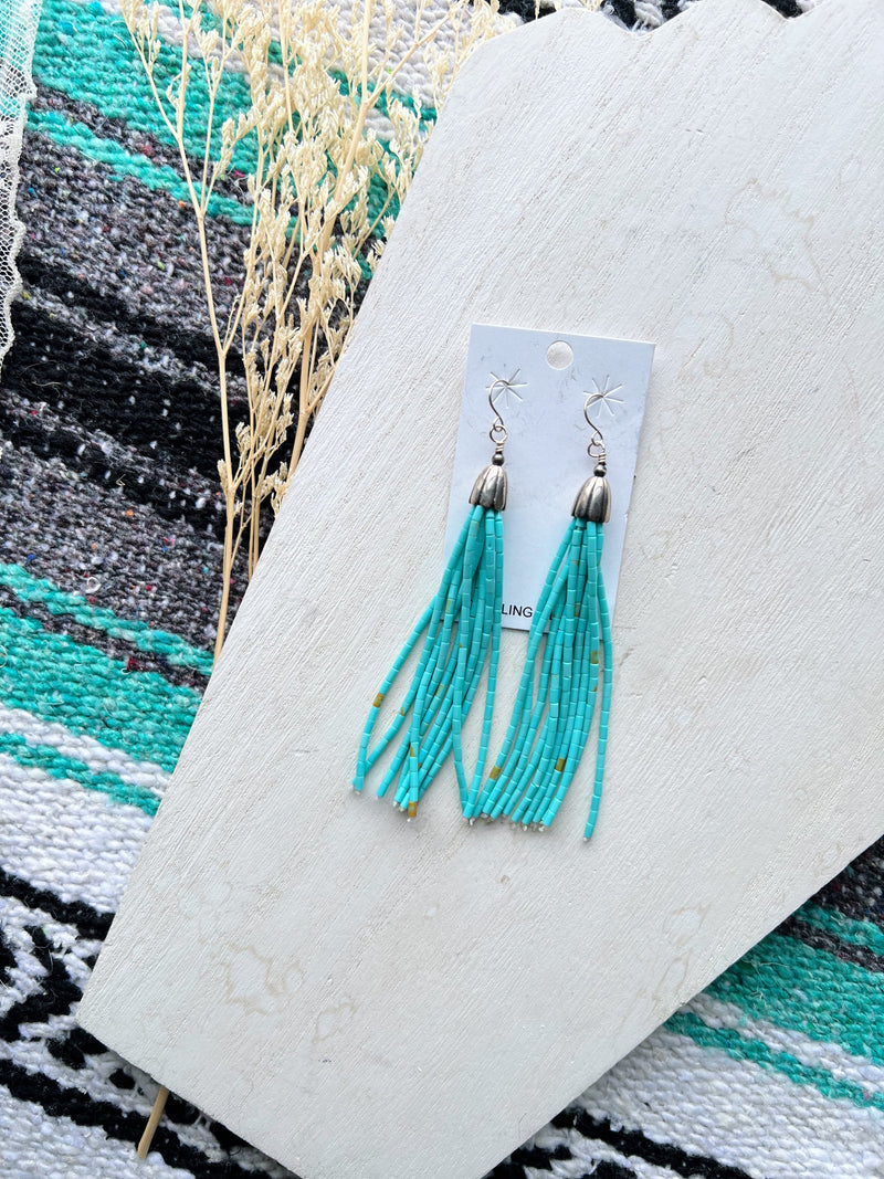 Turquoise Beaded Dangle Style Earrings