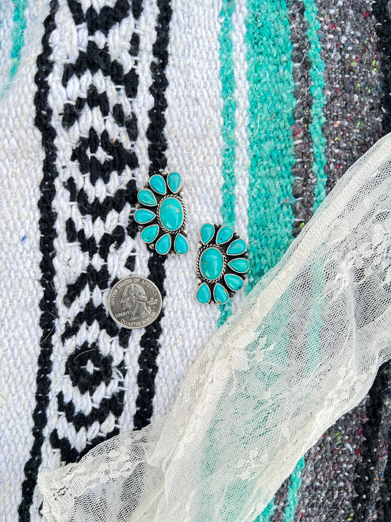 The Turquoise Half Cluster Kingman Earrings