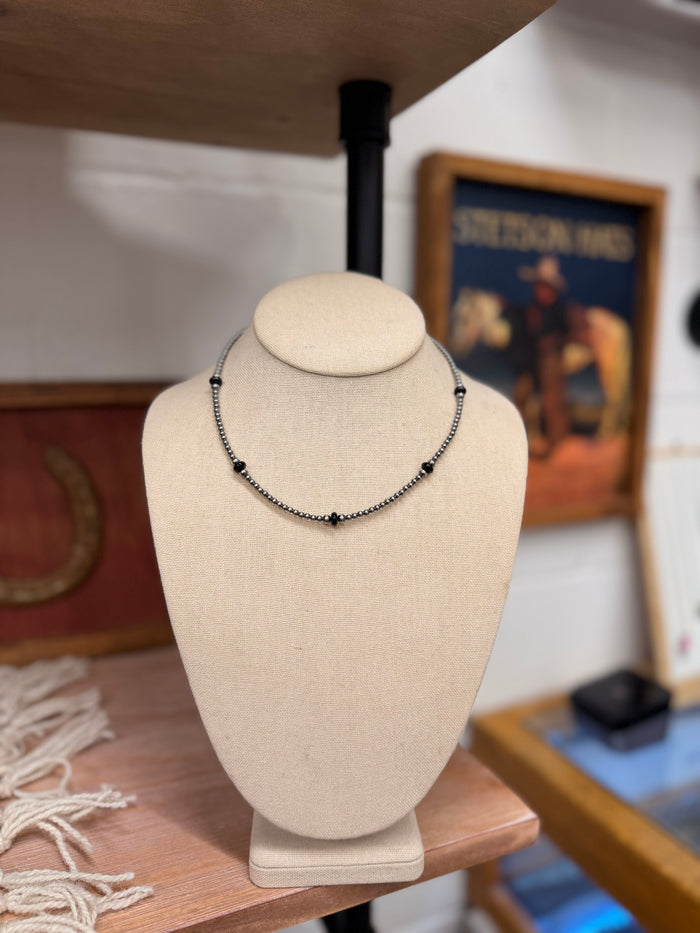 The Taylor Black Onyx and Sterling Silver Pearl Choker