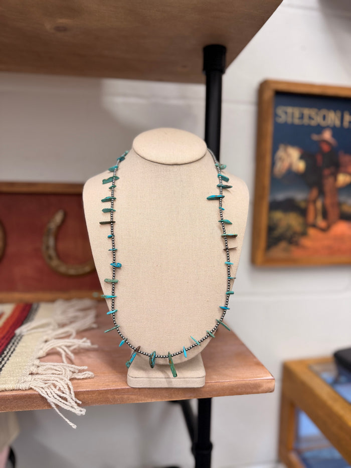The Turquoise Necklace with Silver Pearls