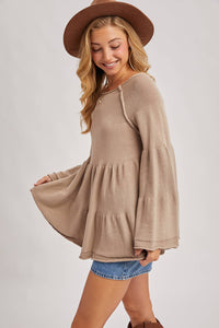 Sweater Stitched Baby Doll Bell Sleeves Top