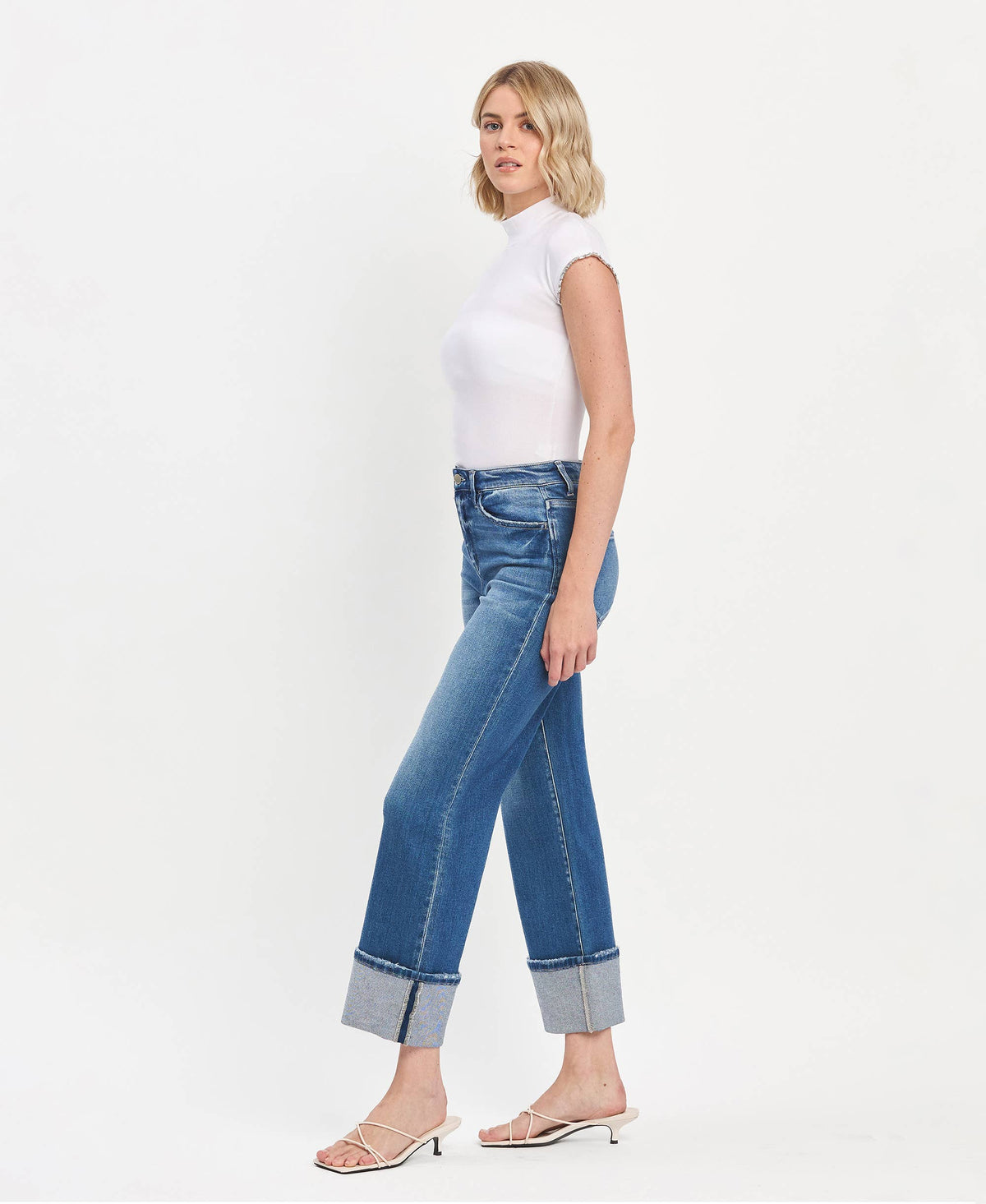 90'S VINTAGE SUPER HIGH RISE CUFFED FLARE JEANS By Flying Monkey