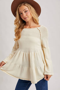 Sweater Stitched Baby Doll Bell Sleeves Top