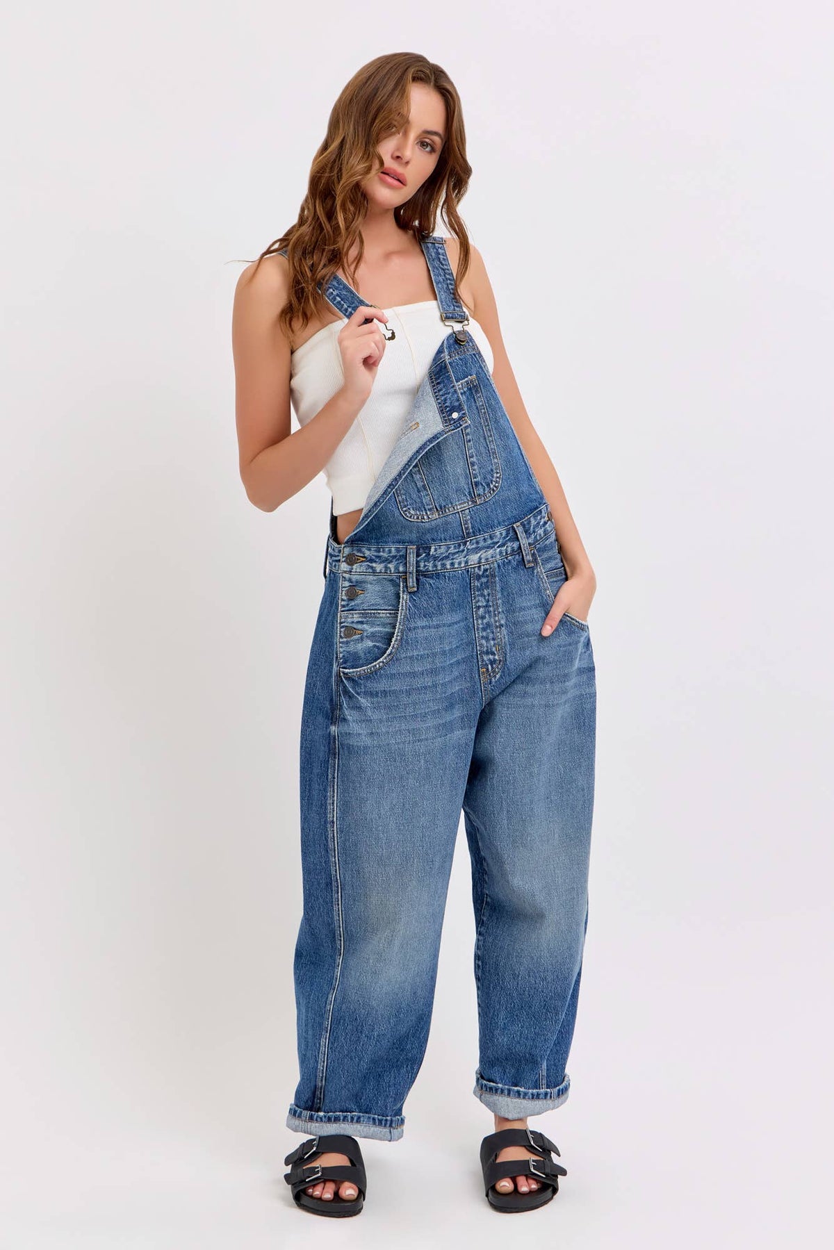 The Medium Wash Barrel Overalls