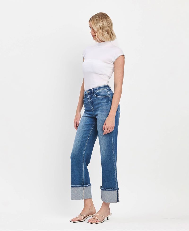 90'S VINTAGE SUPER HIGH RISE CUFFED FLARE JEANS By Flying Monkey