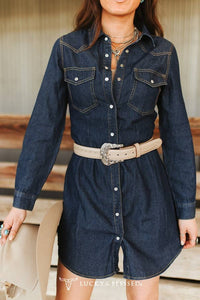 Daisy Button Down Long Sleeve Denim Dress