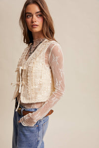 Embroidered Lace Tie-Front Vest