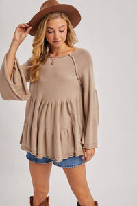 Sweater Stitched Baby Doll Bell Sleeves Top