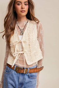 Embroidered Lace Tie-Front Vest