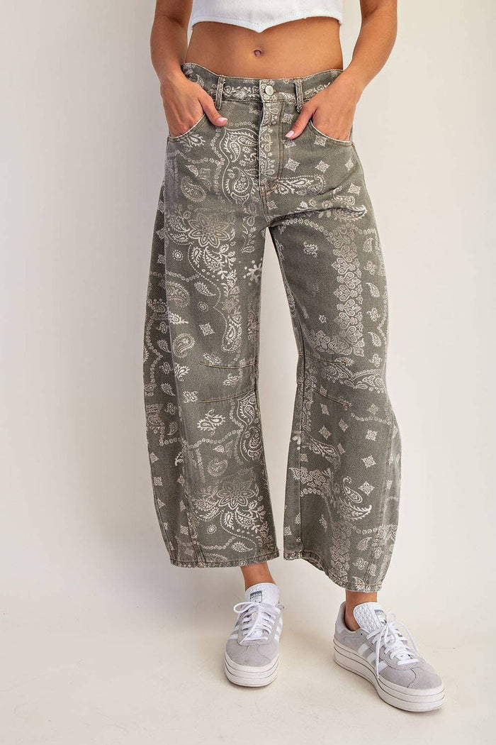 Mineral Washed Paisley Barrel Jeans