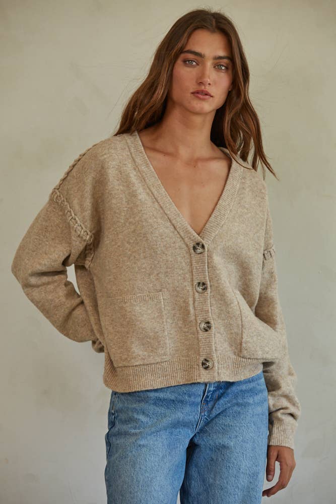 Knit Sweater Button Down Cardigan : Khaki