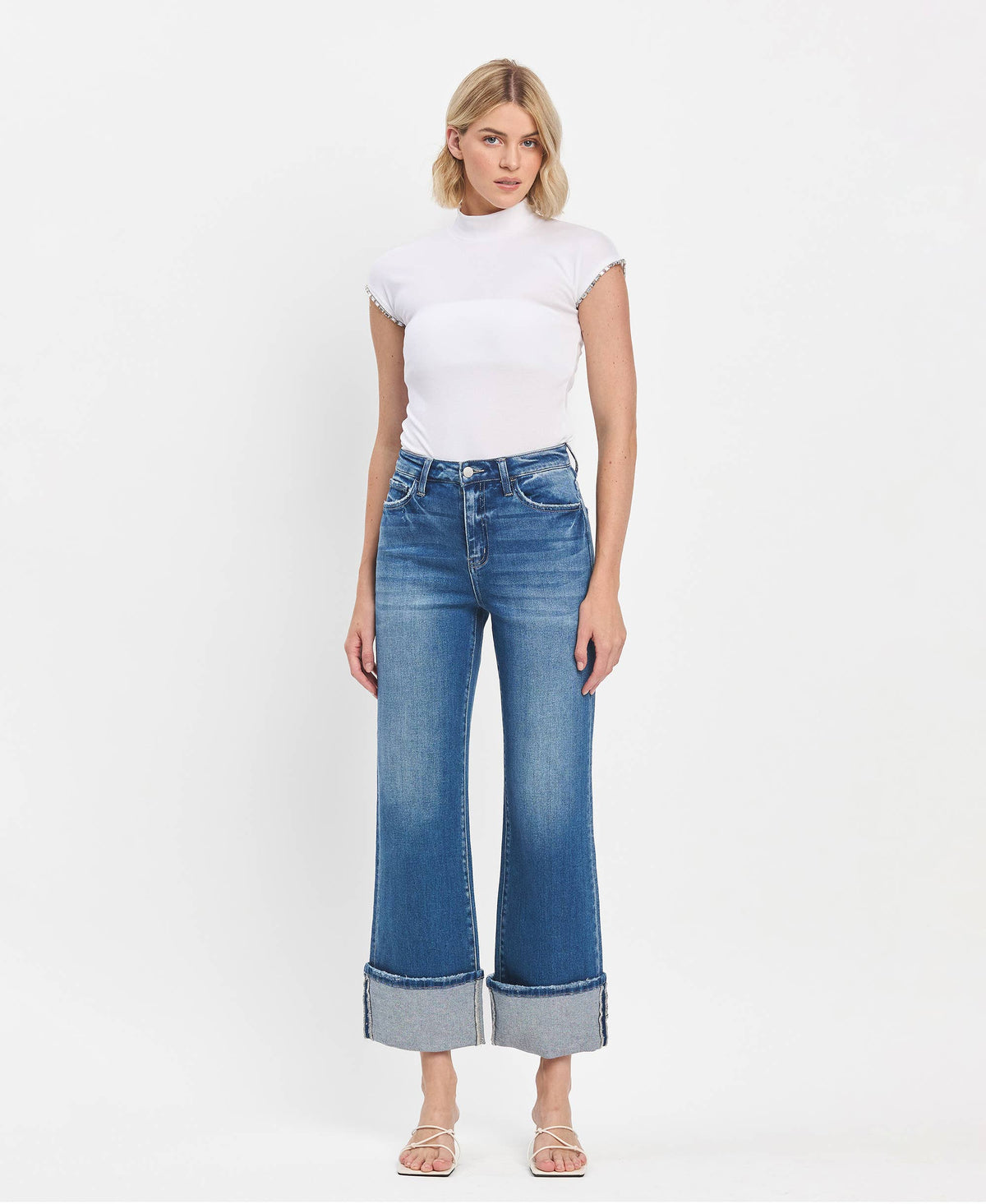 90'S VINTAGE SUPER HIGH RISE CUFFED FLARE JEANS By Flying Monkey