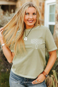 Sage Bootstitch Embroidered Short Sleeve Pocket Tee