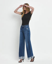 SUPER HIGH RISE CUFFED BAGGY WIDE JEANS- By Flying Monkey