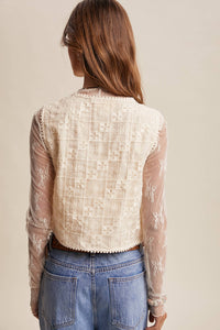 Embroidered Lace Tie-Front Vest