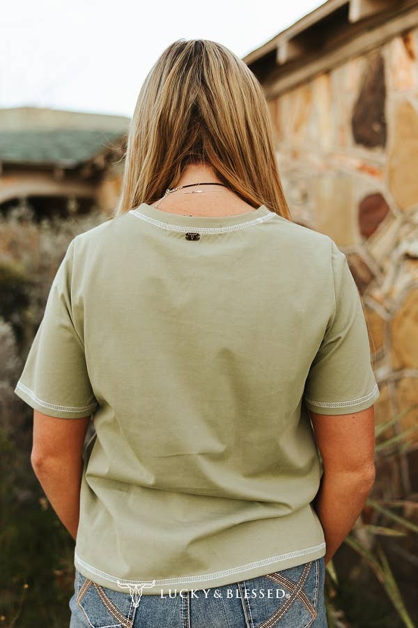 Sage Bootstitch Embroidered Short Sleeve Pocket Tee