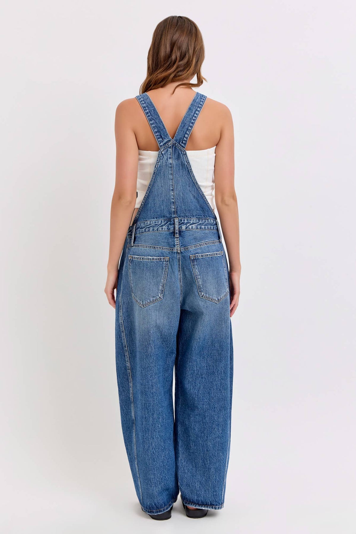 The Medium Wash Barrel Overalls